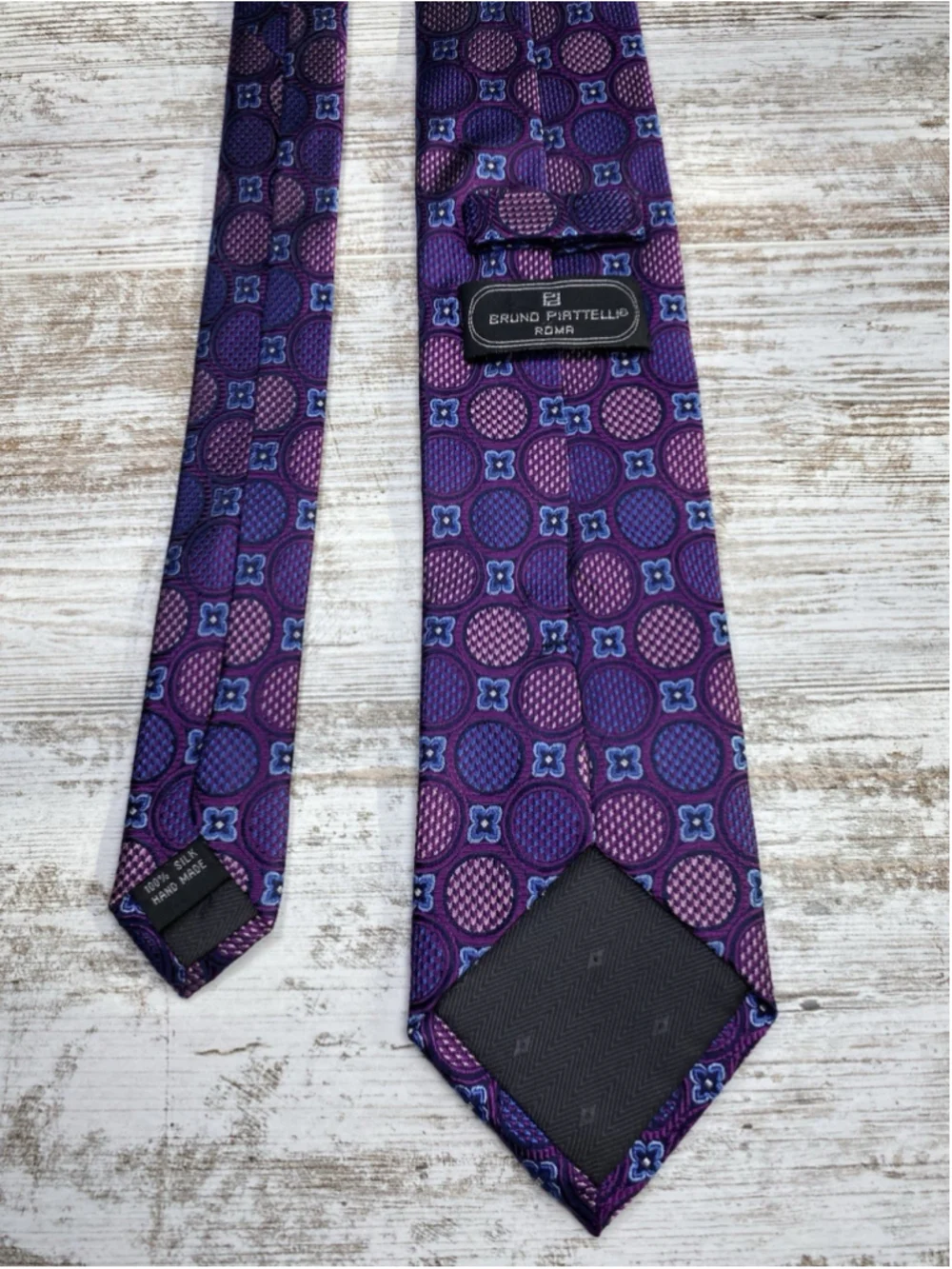 Bruno Piatelli Silk Tie Purple Blue Pink Geometric 100% Silk 59” x 3.5”